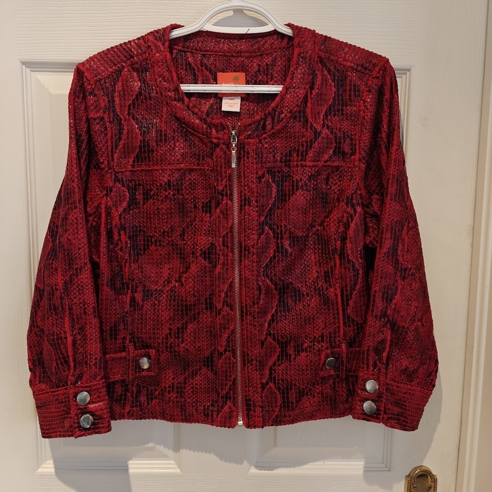 HEARTS OF PALM Faux Leather Black And Red Snake Print Jacket